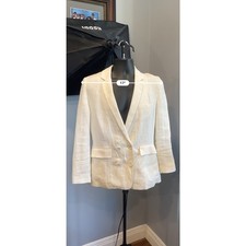 Zara Sz M Linen Blend Double Breasted Blazer ...