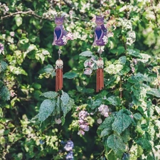 2-PC Gift Set 26" Long Purple Cat Gem Wind Chime Ornament Garden Decor