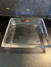 VTG Heavy Crystal Clear Glass Mid Century Modern Ashtray 7.75" Square