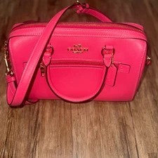 Coach Rowan Satchel Pink Crossgrain Leather Crossbody Bag Gold Hardware Handle