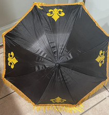 26" MARDI GRAS 'FLEUR D'LYS' BLACK  GOLD FRINGED Parasol Umbrella