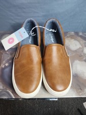Cat Jack Boys Brown Tan Faux Leather Slip On Loafers Sz 4