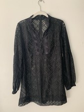 Anna Sui Clover Flower Lace Mini Dress Black 2 Sheer Cover Up Resort Designer