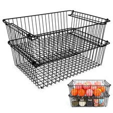 Set of 2 Stackable XXL Wire Baskets For Pantry Storage and Organization -16x1...