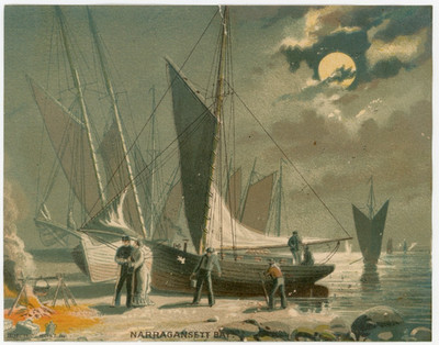 1870s-80s Full Moon Narragansett Bay Boats Sailing  Scene Card #8E