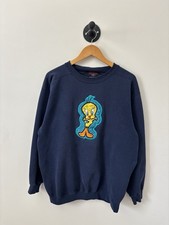 Vintage Tweety Bird Sweatshirt Mens Large Navy 90s Looney Tunes Cartoon