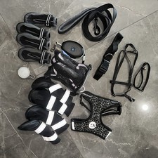 Value Bundle Dog Harness Leash Collar Light Booties Small/med Black