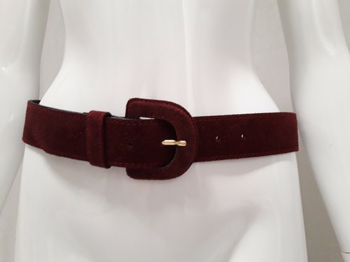 N34 CEINTURE daim prune Printemps Boutique T.75 VINTAGE 80 PLUM SUEDE BELT M/L - Picture 2 of 8