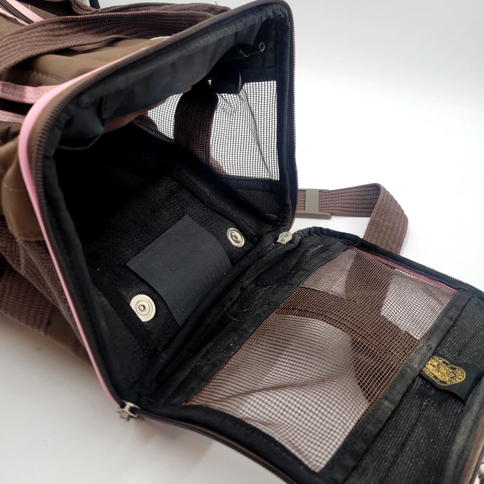 Bolso de Mano Porta Mascotas, Pequeño, Sherpa, Aprobado por Aerolínea, Borde Marrón/Rosa Foto 2 de 4