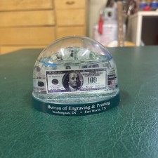 Vintage Snow Globe Bureau Of Engraving And Printing Money Kitch 3” 2 Sides