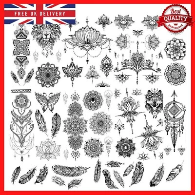 RAINDAY 8 Sheets Black Lace Temporary Tattoo Stickers for Women Girls Body Art Decals UK