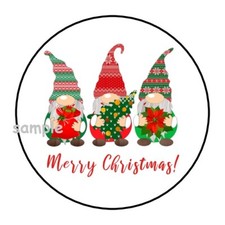 30 MERRY CHRISTMAS GNOMES ENVELOPE SEALS LABELS STICKERS 1.5" ROUND FAVORS GIFTS