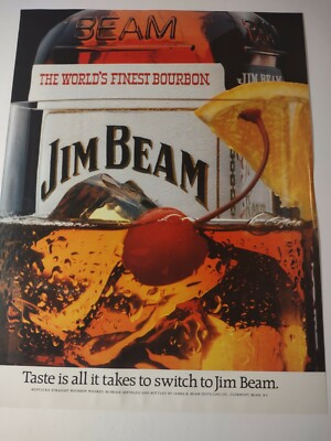 Jim Beam Bourbon Taste is All It Takes Vintage 1980s Print Ad