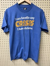 Vintage I Have Children Crisis Funny T-shirt Blue Single Stitch Large