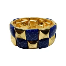 Blue & Gold Statement Bracelet with Expandable Clasp – Elegant Mixed Metal Acces