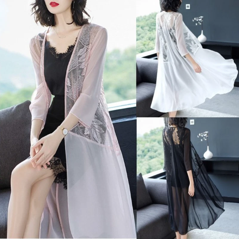 Sheer mesh long cardigan sale