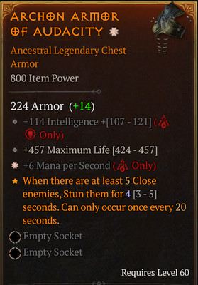  DIABLO 4 SEASON 8 Chest Armor GA Mana Per Second + Intelligence + Life