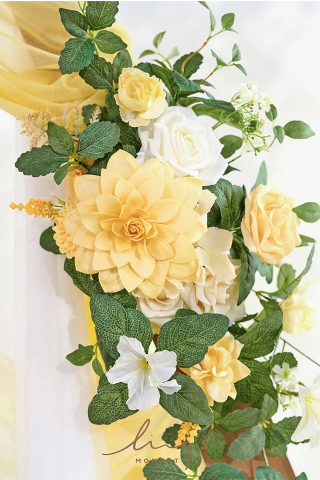 Ling's Moment Deluxe Yellow Artificial Wedding Arch Flowers with Drapes Kit - Image 4 of 4