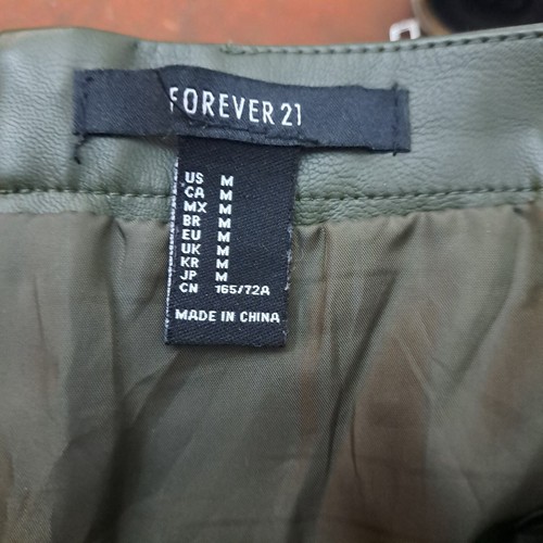 Forever 21 Gonna Donna M Vegan Pelle Verde Foresta Doppia Cerniera Anteriore Mini - Foto 11 di 11