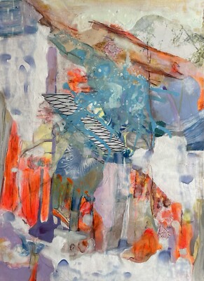 Abstraktion VI Kunstdruck (bunt, lebendig, Unikat, blau, rot, gelb, baige)