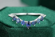 Unique Blue Sapphire Curved Pear Shaped Stacking Wedding Band 925 Silver 