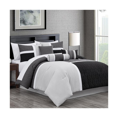 Chezmoi Collection Upland 7-Piece Quilted Patchwork Comforter Set, Black/Gray... - Picture 2 of 9