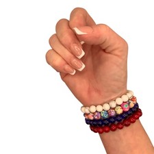 4-Glass Beaded Stretch Bracelets Red, Blue, White, Multi, Woman Girl Jewelry