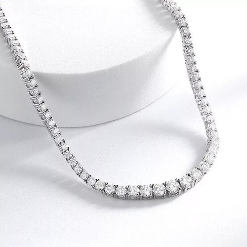 14K White Gold Plated 9Ct Round Lab Created Diamond 20'' Tennis Necklace Women's - Picture 4 of 13