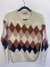 Anthropologie FRNCH Paris Textured Argyle Pattern Sweater Size S/M
