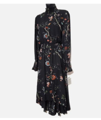 NWT NANETTE LEPORE Steve Dress In Very Black Floral Print 14