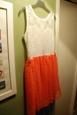 RAGE SKATER DRESS RETRO VINTAGE LOOK WHITE LACE VIVID NEON PINK ORANGE 8 DAINCE