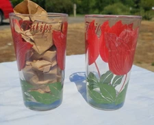 2 Vintage Boscul Peanut Butter Swanky Swig Glass Red Tulip 5"