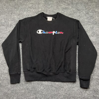 Champion sweatshirt medium Black Reverse Reave Spellout Crew Neck Sweater