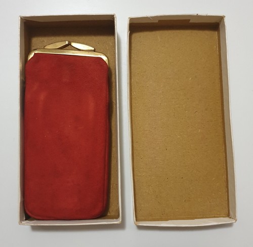 ❤Ladies Vintage Hip flask In Red Suede Purse w Original Box - Made in England - Picture 4 of 10