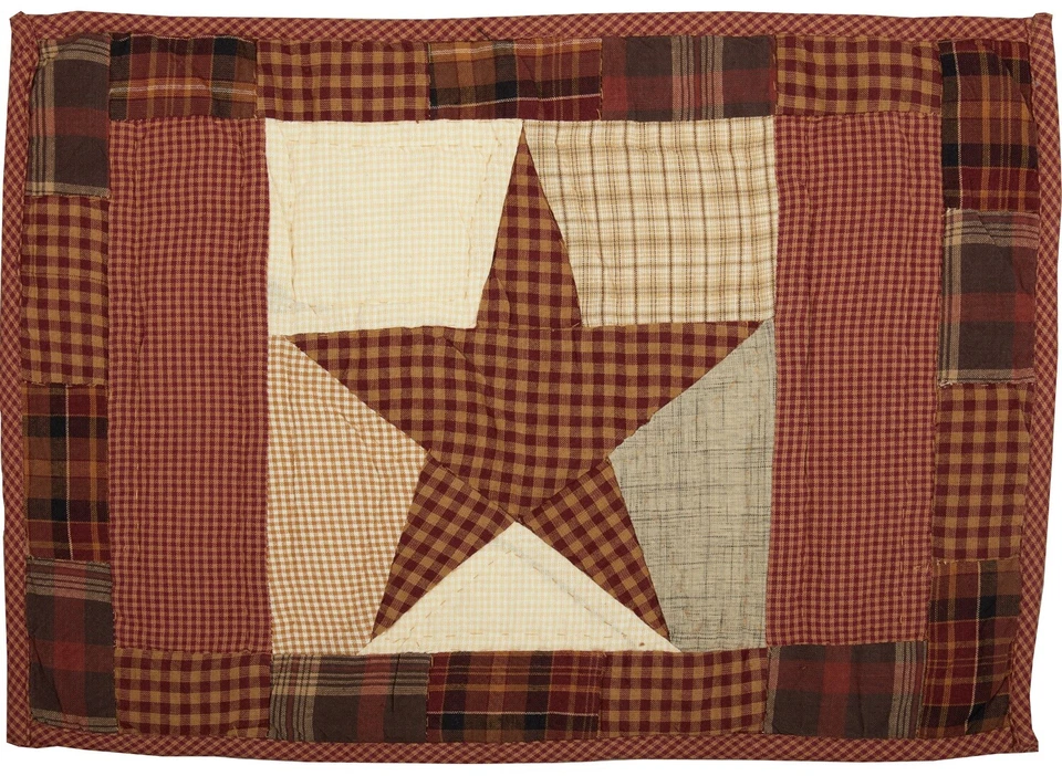 Set of 6 Hand Quilted Placemats Country Kitchen Plaid Patchwork Abilene Star - Image 3 of 4
