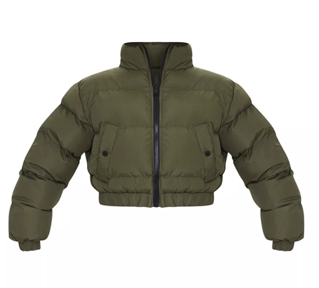 Khaki cropped store puffer jacket