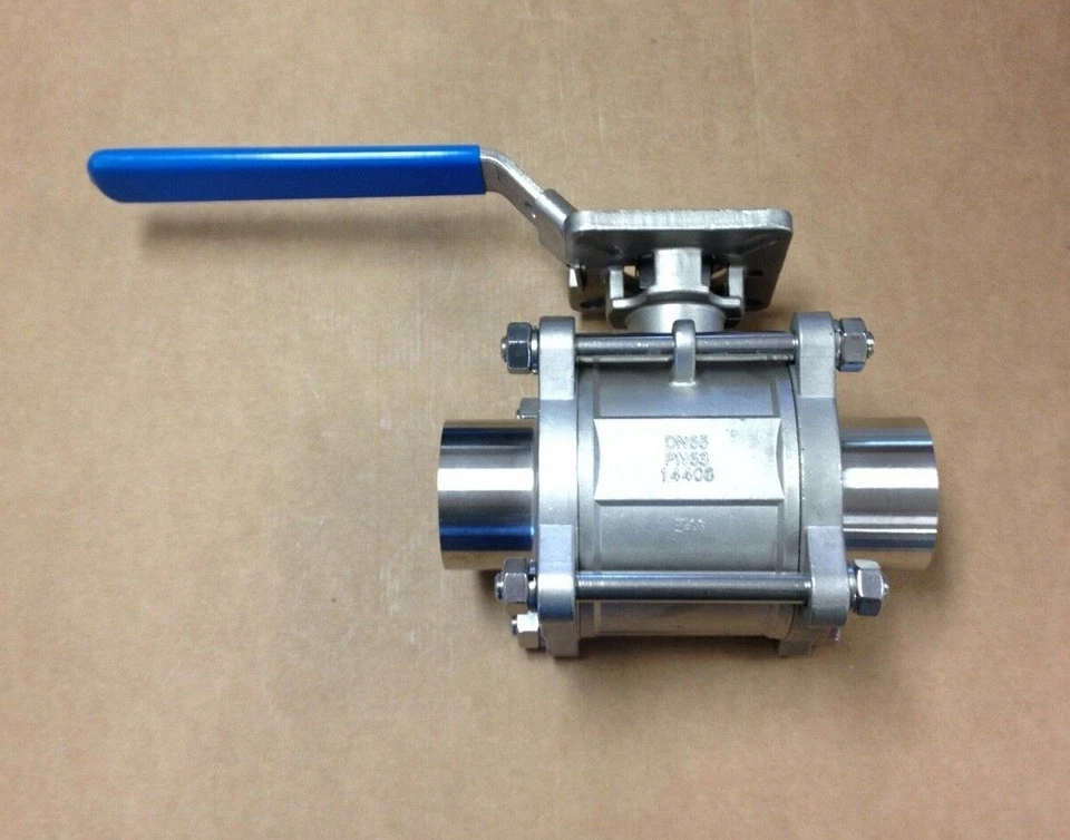 2-1/2" 3 Piece Full Port Ball Valve Weld Ends 316 Stainless Sanitary WOG1000 - Image 2 of 4