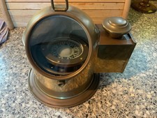 Vintage Ship Brass Compass Binnacle Gimballed Oil Lamp Boat