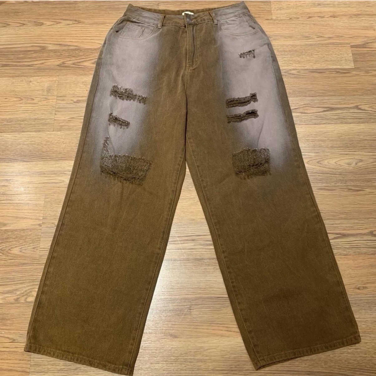 POL Women's Wide Leg High Waist Distressed Jeans Size L Brown