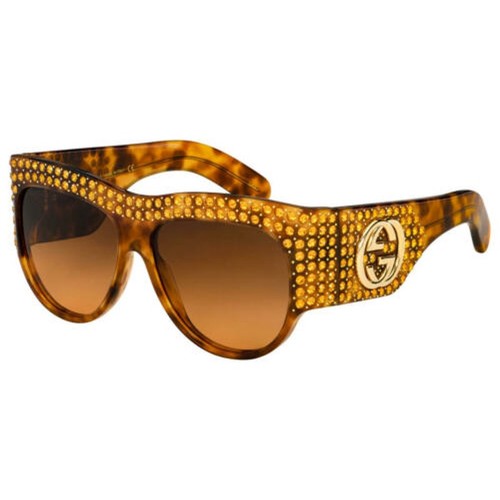 GUCCI AUTHENTIC HOLLYWOOD FOREVER 0144 Brown Gold Crystal Sunglasses GG0144S 003 - Picture 1 of 9