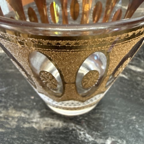 Vintage Culver Imperial Gold Regency White Double Old Fashioned / Lowball Glass