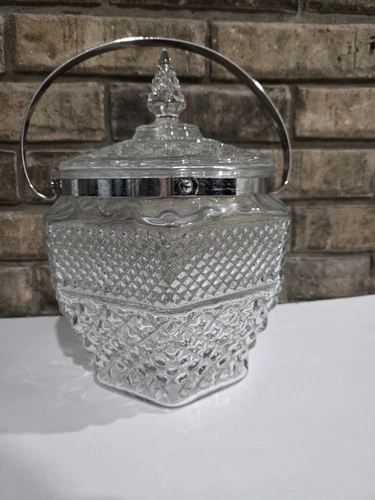 Anchor Hocking Vintage Wexford Glass Ice Bucket with Lid