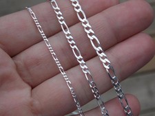 Genuine 925 Sterling Silver 30" Italian 3.8mm Shiny Figaro Chain Necklace T139