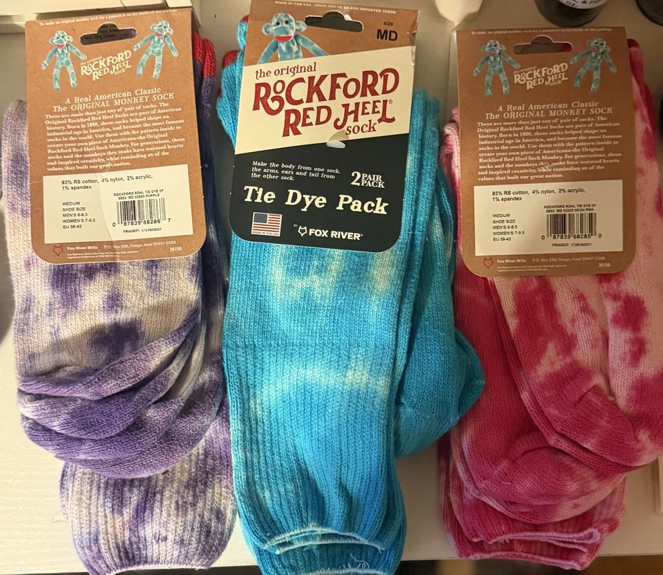 Calcetines Mono Tacón Rojo Rockford Original Tinte Atado Adulto Med 2 Pares ROSA Foto 3 de 3