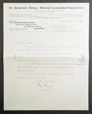 1930 Dr. Barnardo's Homes Bruce-Porter Krankenhaus Home Folkestone Brief