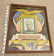 Vtg WWII Framed Serving Our Country Soldier Picture, Am Flag, Patriotic, Home Fr