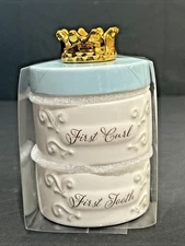 Evergreen B Boutique Blue First Tooth and Curl Baby Keepsake Box Ceramic NIB