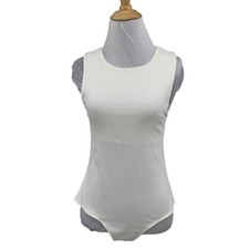 Steve Madden Bodysuit Womens M Medium Ivory Crew Neck Sleeveless Snap Button