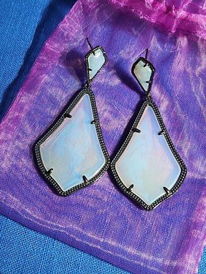 Kendra Scott Alex Earrings Statement Chunky Iridescent Opalite 3'' Dangle Drop