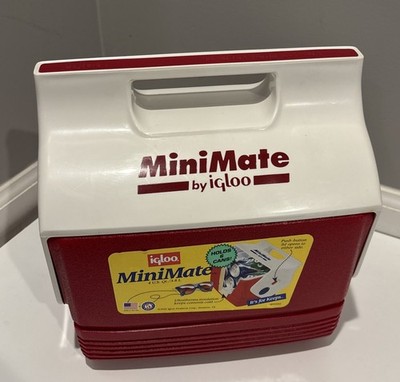 IGLOO MiniMate Cooler/Lunch Box W/Handle Red/White Made in USA Seneca Foods Vtg